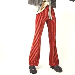 Free People Slim Pull On Velvet Flare Pants Cherry Chocolate Size S